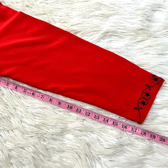 Vintage 100% Silk Red w/ Black Embroidering 2 Button Cardigan Open Blouse - Picture 16 of 16